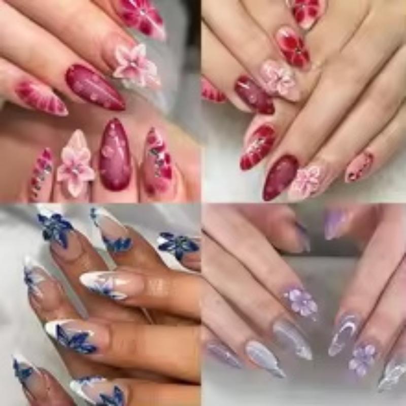 3D Spring Flower Nail Silicone Nail Carving Mold Lily Hibiscus Resin Design Nail Art Print Stencils Diy Manicure Mold Tools