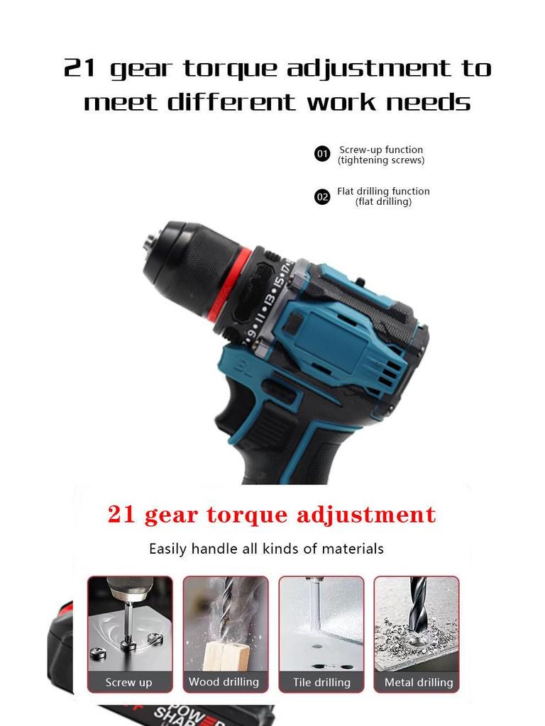 21V Dual-Speed Handheld Electric Drill with 10MM Lithium Battery & Bit Set