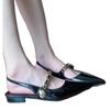 Xiaoxiangfeng single shoes 2025 new nude pointed metal one-word strap rear strap light mouth flat shoes women's low heel