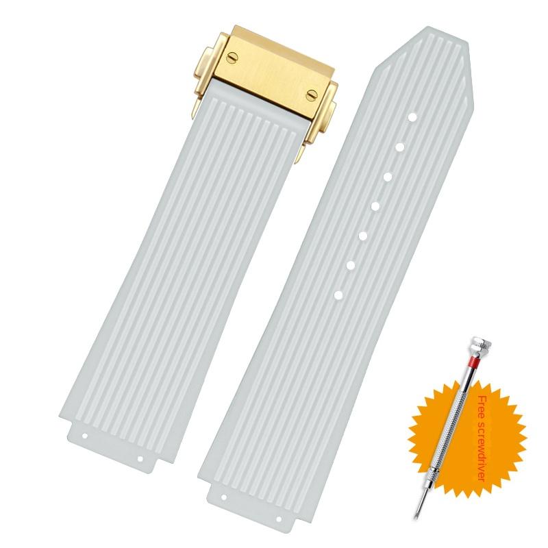 For Hublot BIG BANG Black Blue white Silicone Rubber Strap With men Butterfly Buckle Watchband Accessories 26*19mm Free tools
