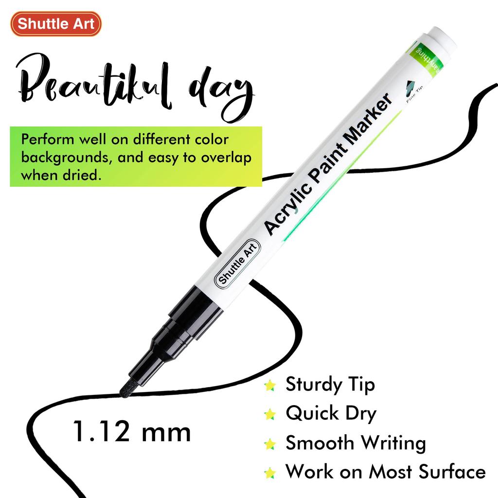 Shuttle Art Acrylic Fine Name Tire Correction Suitable for Plastic and Ideal for and Markers, 20-Pack, Black, Water-Based, Tip, Waterproof,