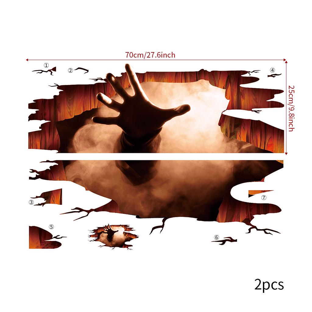 2PCS New Creative Halloween 3D Ghost Hand Sticker Terrifying Flat Wall Stickers Removable Halloween Mall Decoration Wall