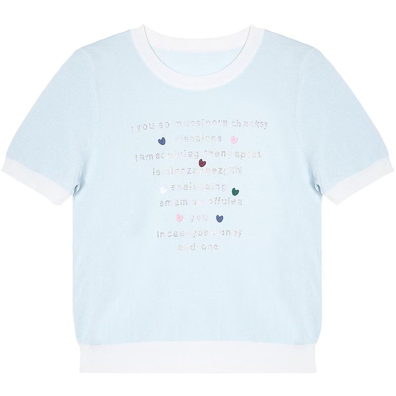 Betu Women s Color-Block Letter Print Knit Short Sleeve Top M