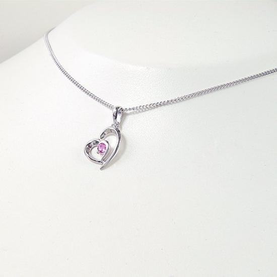 [Your and My Jewelry Box] SV Natural Pink Tourmaline Double Open Heart Pendant Necklace 14188 [October Birthstone] [Gift Wrapped]