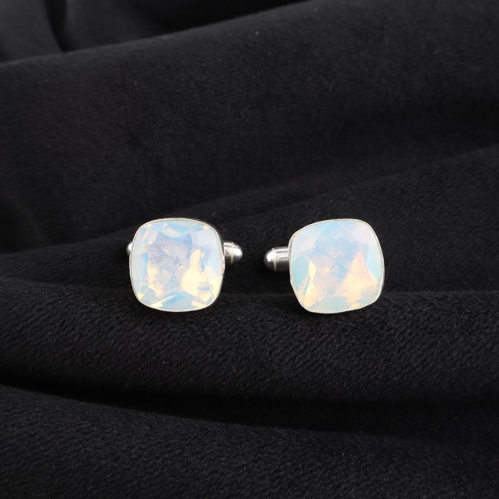 Milky Opal Gemstone 925 Sterling Silver Handmade Jewelry Cushion Cut Cufflinks 1" For Men's Shirt CL-9-14