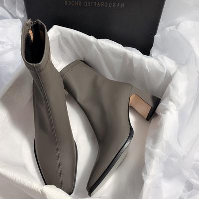 Women's Boots Elastic Ankle Boot Designer Square Toe High Heel Boots for Women Korean Version Short Boots Botas Mujer