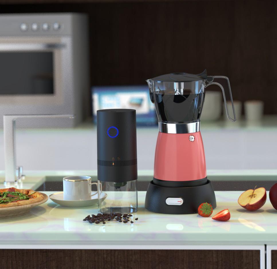 Electric Aluminum Moka Pot: Italian Style Plug-in Coffee Maker with Visible Brewing, Black Coffee Model
