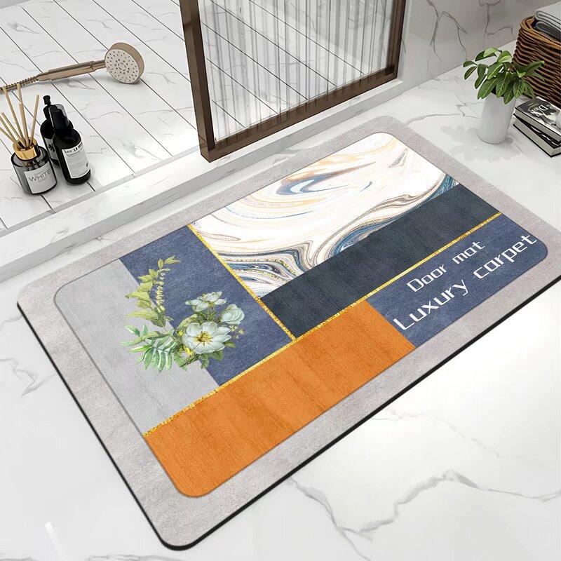 Oil Painting Diatom Mud Cushion Toilet Door Mat Non-slip Absorbent Bathroom Foot Mat Toilet Door Mat Carpet