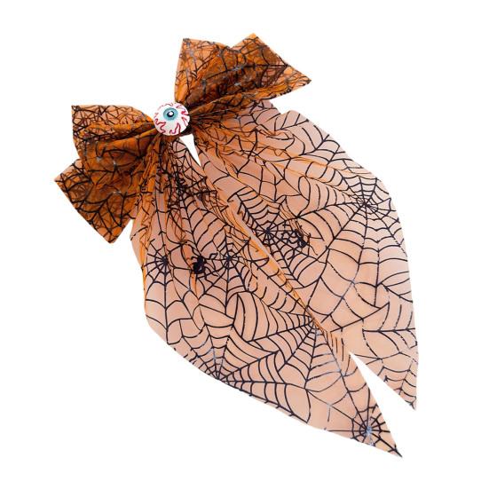 Women Hair Clip Halloween Spider Web Bow Clip, Pumpkin Eyeball Tulle Spring Accessory with Long Tails, Accessories for Holiday Party Themed Clips