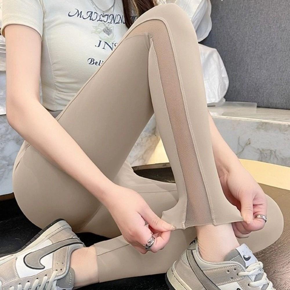Ice Leather Yoga Pencil Pants Mesh Female Tight Trousers Women Sharkskin Pants for Summer