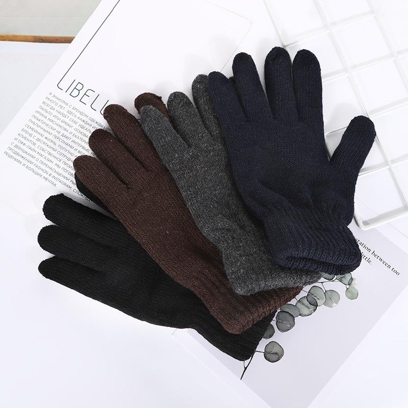 Winter warm knitted gloves outdoor cycling cold-proof couple wool plush finger non-slip gloves
