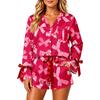 Women's Christmas Two Piece Pajama Set with Button Down Shirt and Shorts Sleepwear