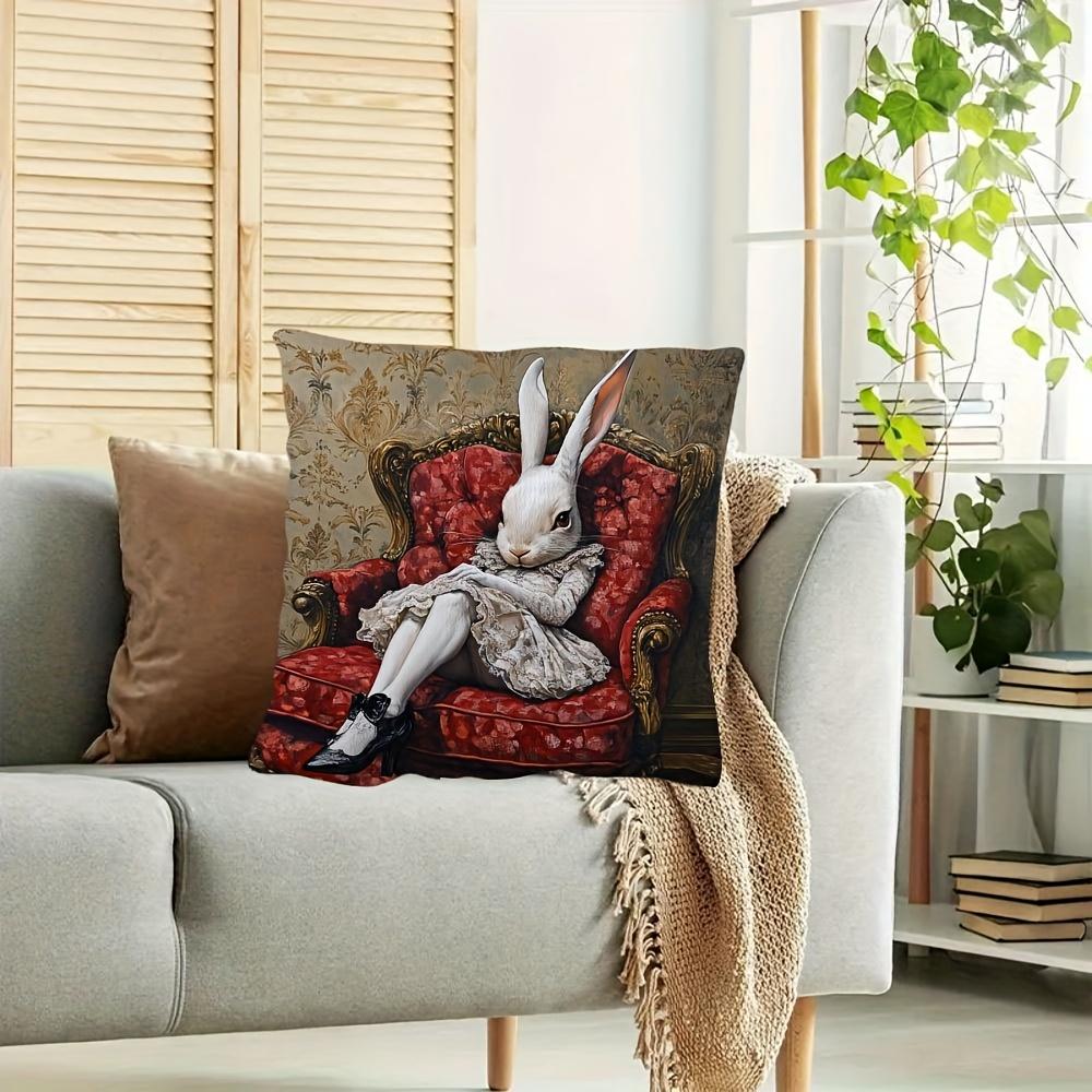 Miss Bunny Lapin Resting Pose Pillow Cover, Traditional Cute Cushion Case For Sofa Living Room Bedroom Office Home Decor, Insert