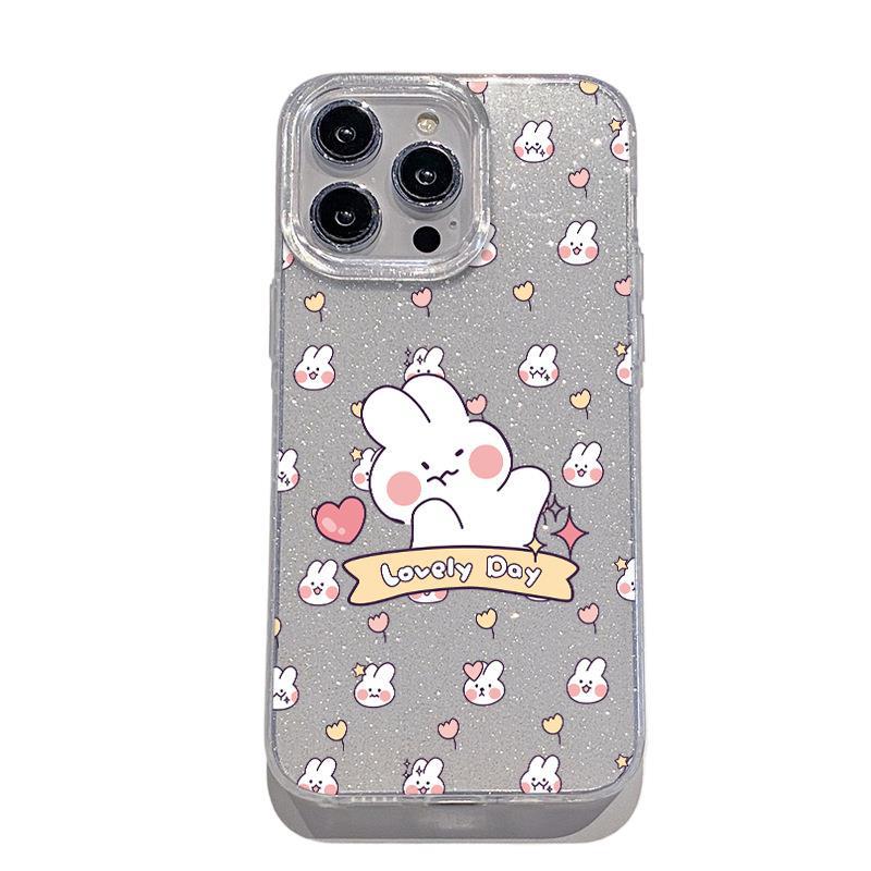 Summer Mobile Phone Case Apple 16promax Soft Cute Blush Rabbit iPhone14 Glitter Transparent Case 13 Anti-drop Hard Case