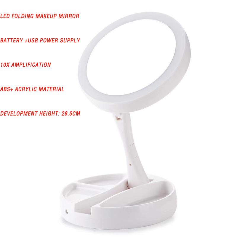 

16 светодиодных зеркал для макияжа, одностороннее портативное настольное зеркало для красоты, студенческое общежитие с подсветкой, вращающееся хранилище для макияжа