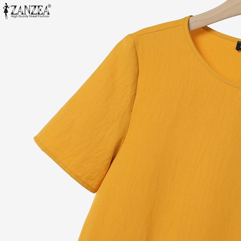 ZANZEA Women Casual Round Neck Loose Summer Short Sleeve Dress