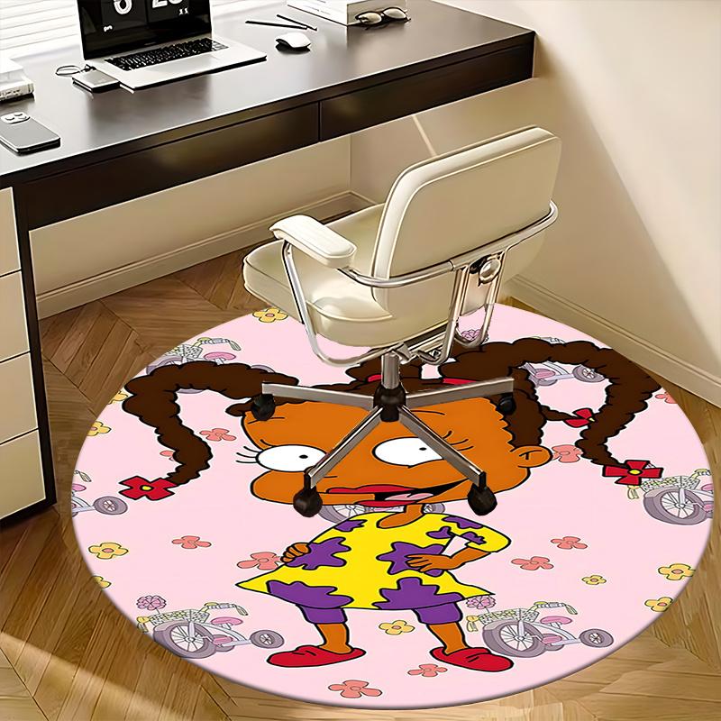 Rugby Round Chair Mat Cartoon Girl Patterned Rug for Home Decor, Office Carpet