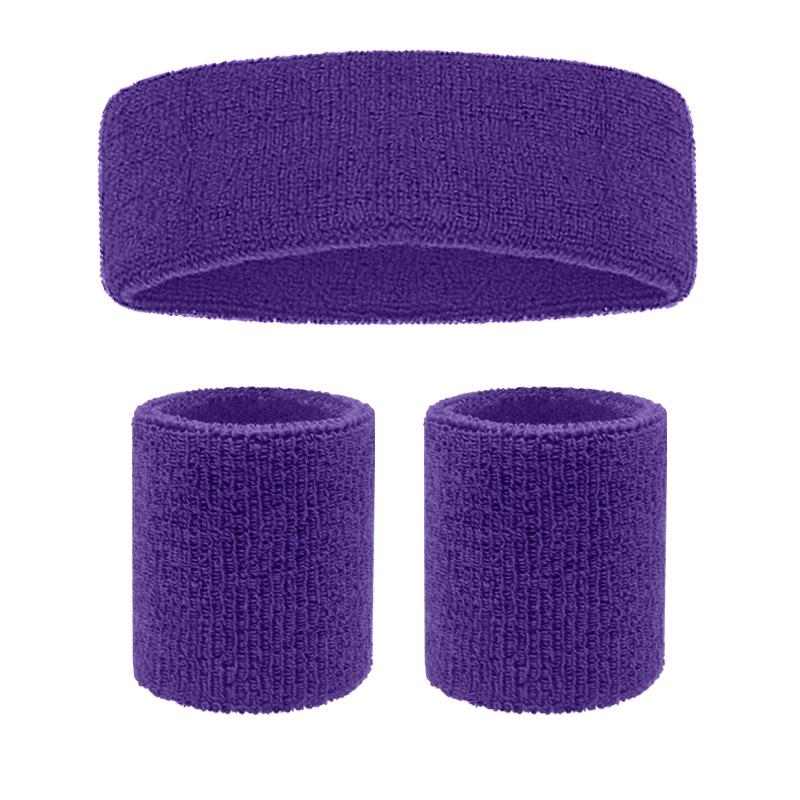 Sports Fitness Cycling Basketball Badminton Breathable High Elastic Polyester Cotton Sweat Absorbing Headband Hand Guard Wrist Headband Set