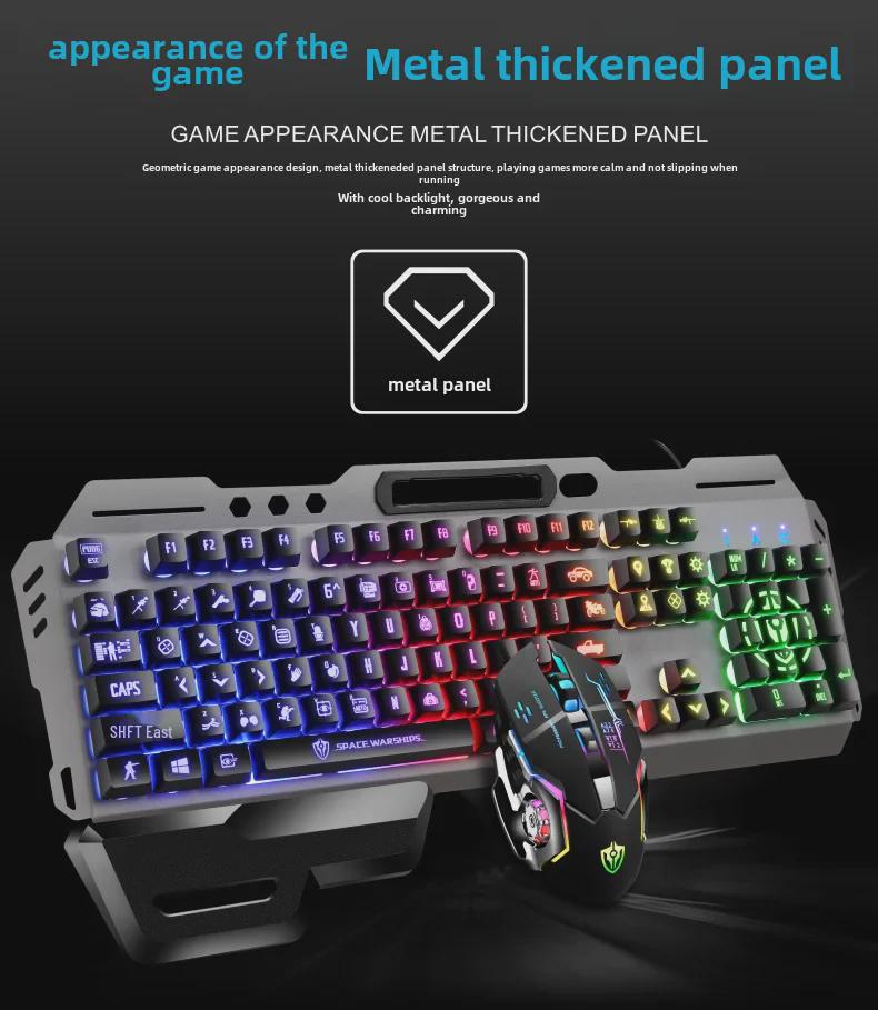 Mechanical Feel Gaming Keyboard & Mouse Set with Luminous Floating Keycaps, Metal Wired USB - Hot Sale