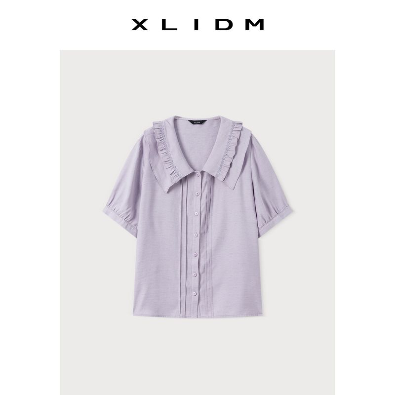 

Xiaoli Plus size women clothing Breathable Bamboo Artificial Linen Age-Reducing Wooden Ear Shoulder Chubby Girl Summer Short sleeve Shirts Hyacinth Purple (Spot) 2XL(Fit for 70-80kg)