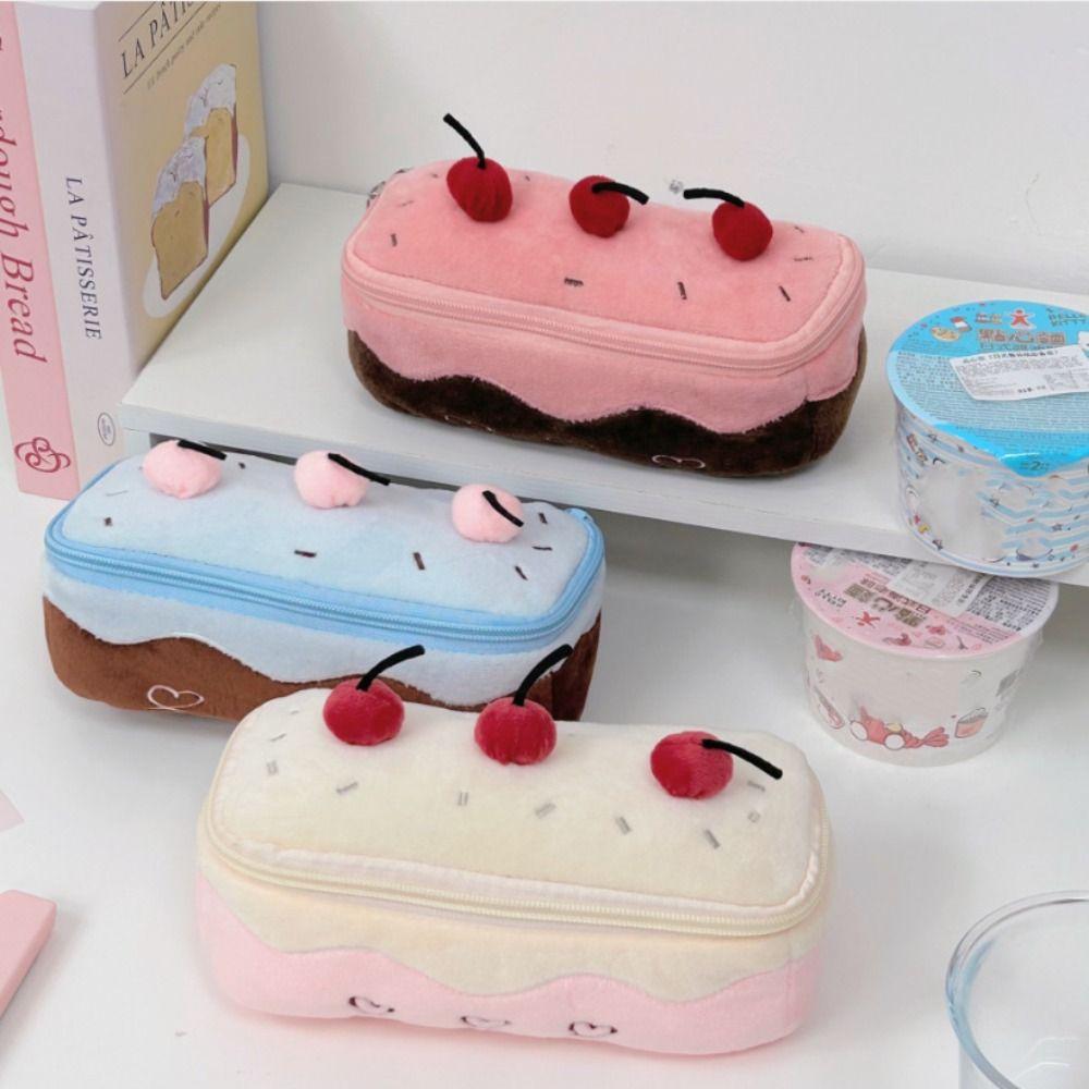 Cake Kawaii Pencil Case Heart Pencil Pouch Fashion Plush Cherry Pen Bag School Supplies