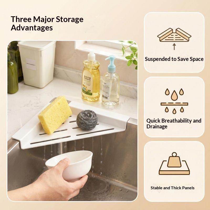 Carbon Steel Sink Corner Rack No-punch Anti-rust Drain Storage Shelf 1PC for Kitchen Sponge Soap Organizer