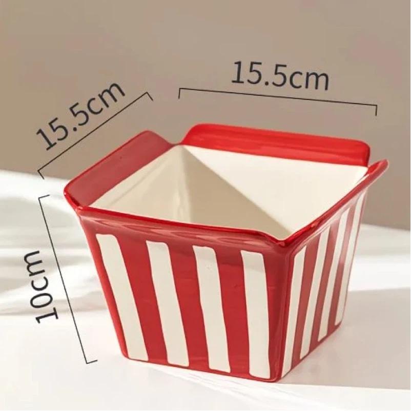 

6-inch Red Striped Ceramic Bowl – Noodle, Ramen, Salad, Fries Bowl A