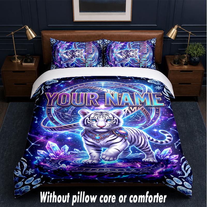Space Cosmic Theme Custom Text Or Name 3Pcs Bedding Set,1 Flat Sheet & 2 Pillowcases Personalized Home Bedding