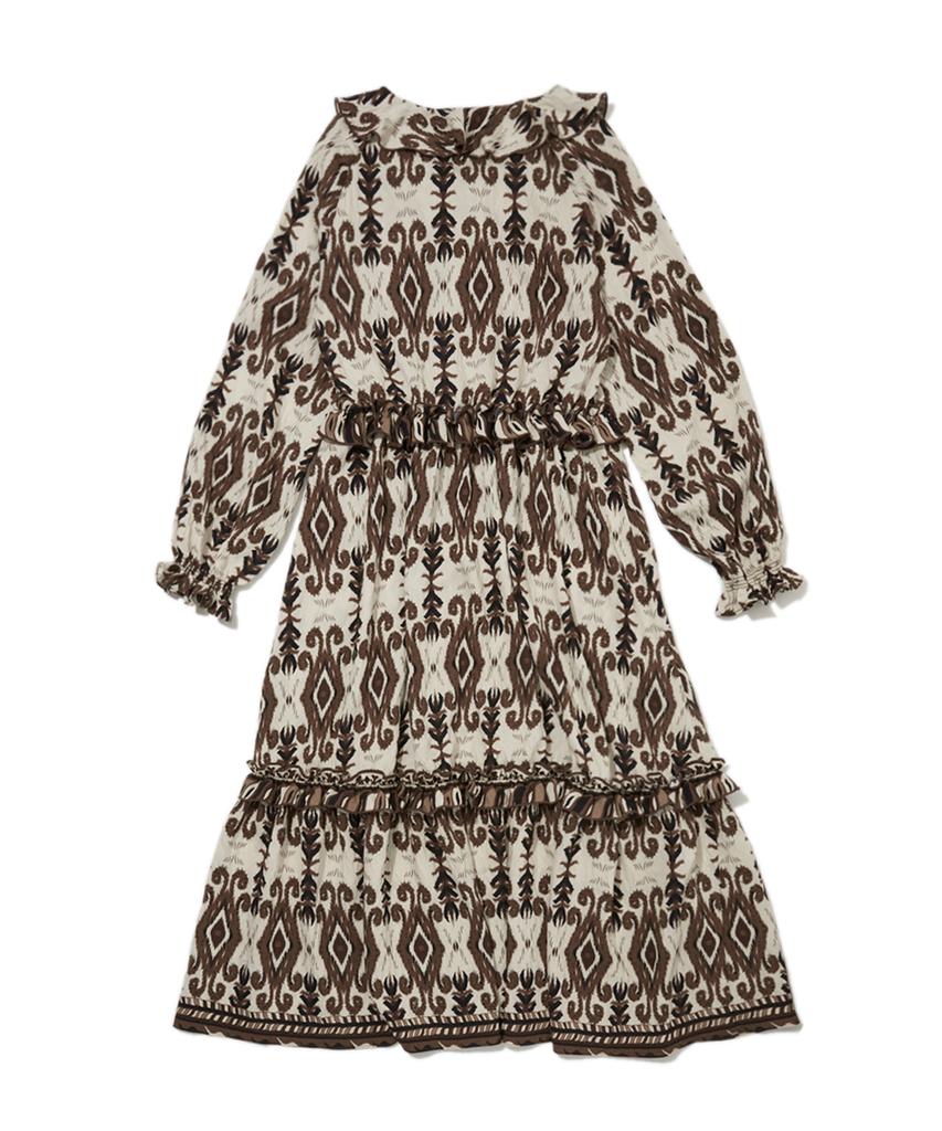 Penfield Ethnic V-Zone Frill Dress Brown_Fr3Ws64F