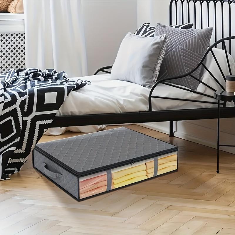 2pcs Large Under Bed Storage Bags Non-woven Clothes Organizer Clear Window Reinforced Handles for Comforters Blankets Bedding