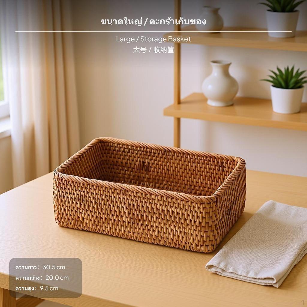 3Piece Woven Rattan Tray Set, Rectangular Storage Basket, handmade Organizer, Japanese INS design