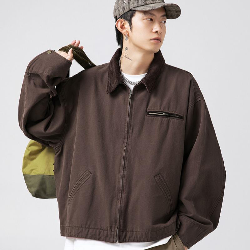 Spring and Autumn New Men's Retro Old Loose Stitching Laps Jacket