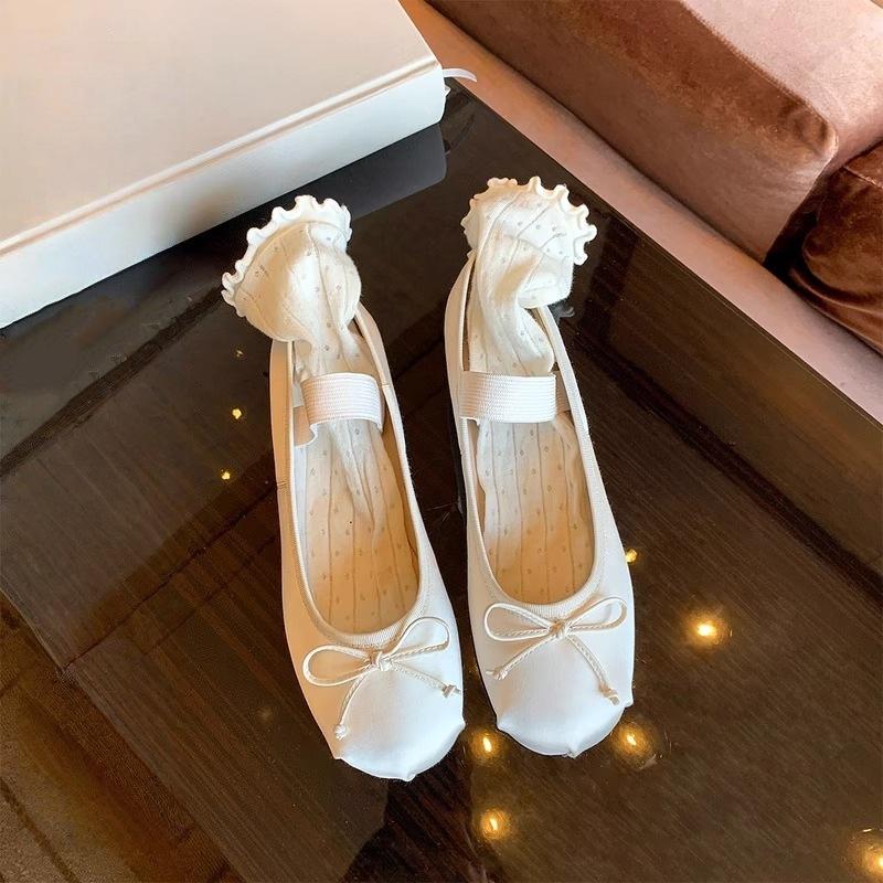 [Shei Su Yinyin] First Meeting In July~ Bow Satin Light Mouth Versatile Casual Mary Jane Ballet Women's Shoes