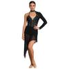 Body Vestito da Danza Lirica da Donna con Strass Manica Lunga Singola Orlo Irregolare in Rete
