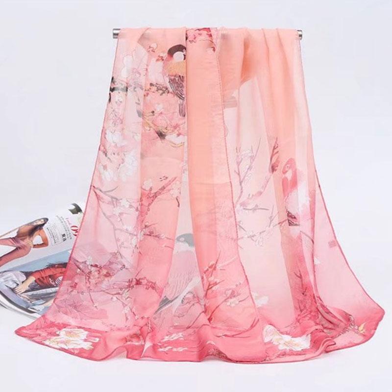 1pc Chiffon Scarf 150*50cm Print Floral Multi-style Women Sunscreen Long Shawl