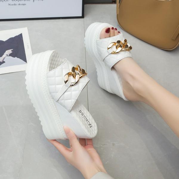 Fashion House Slippers Platform High-Heeled Shoes Lady Luxury Slides Increased Internal On A Wedge Peep Toe Designer Fashion Sexy Super