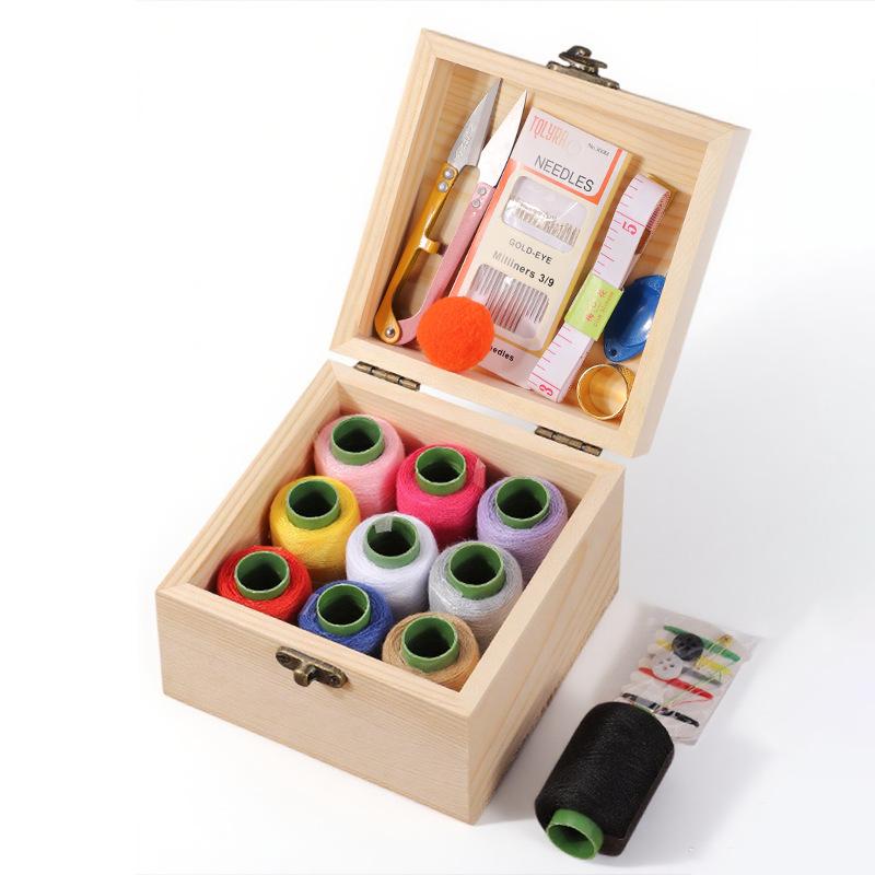 

Solid Wood Portable Sewing Kit: Needle & Thread Storage for Home & Dorm