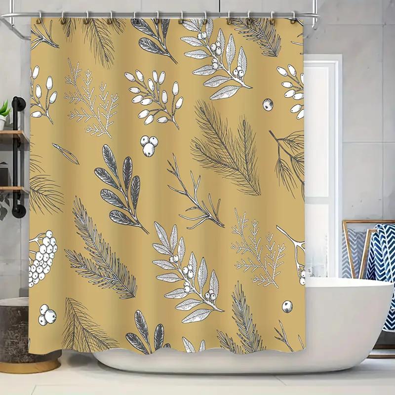 

Vintage Floral Shower Curtain Natural Decorative Bath Mat Rustic Bathroom Fabric Cover Neutral Colors Waterproof Curtains For W60H190(CM)-1 Pcs