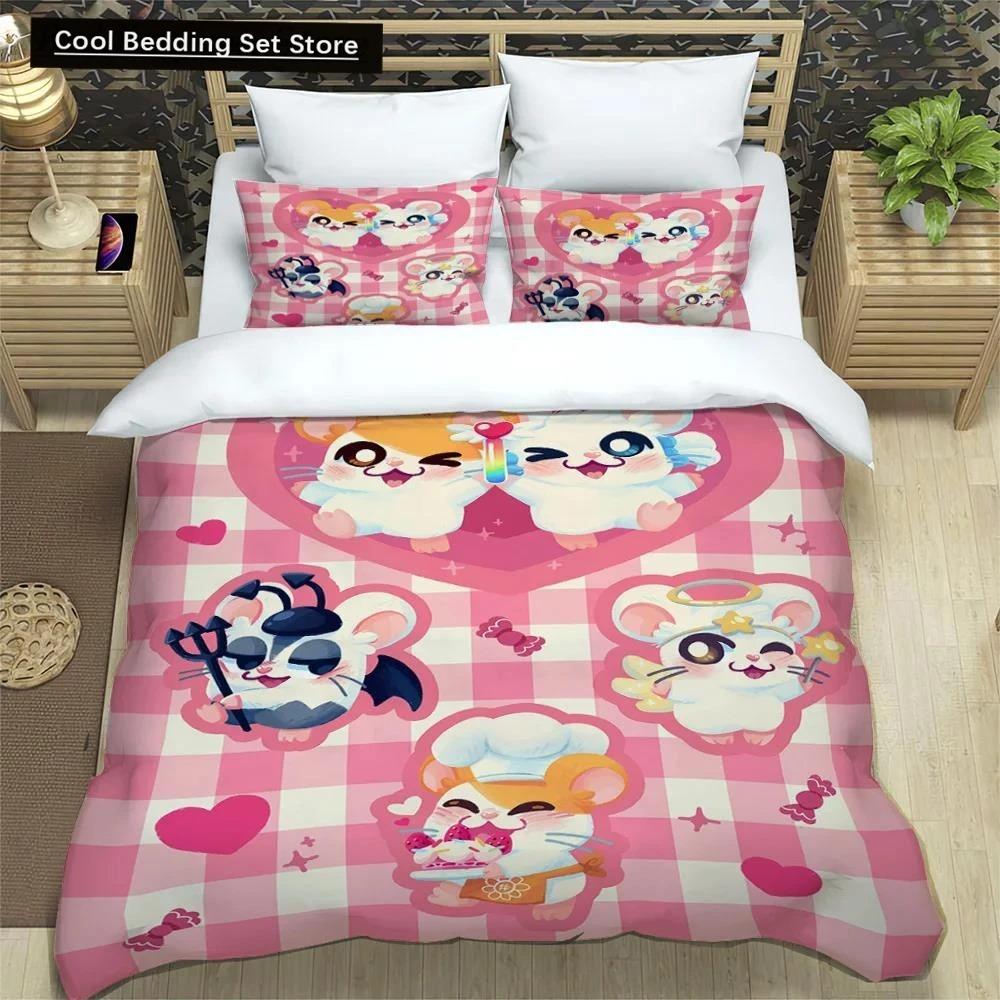 3D-Druck Cartoon Hamtaro Bettwäsche-Set Bettbezug Kissenbezug Set Weich Bequem Kindergeburtstagsgeschenk Heimtextilien