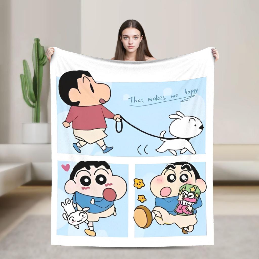 Cute Cartoon Crayon Shin-chan Blanket  Wool Funny Breathable Throw Blankets for Home Textile Decor
