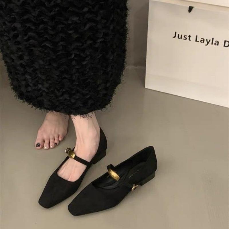 Shoes Woman Flats Square Toe Shallow Mouth Low Heels Dress Summer New Comfortable Retro Mary Janes Retro Woman Shoes Shallow