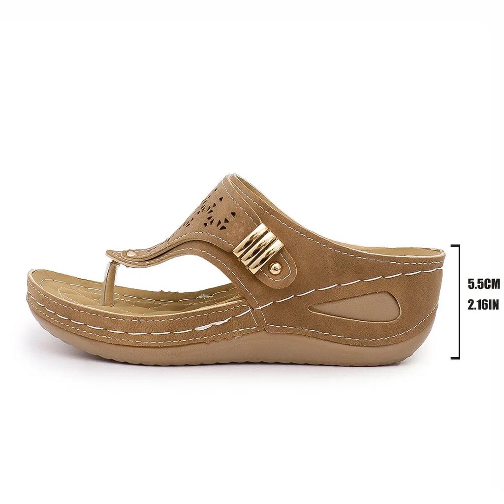 Mode Damen Sandalen Neu Leder Rutschfest Weiche Plateau Schuhe für Damen Flip Flops Sommer Keil Orthopädische Sandalen Sandalias De Mujer