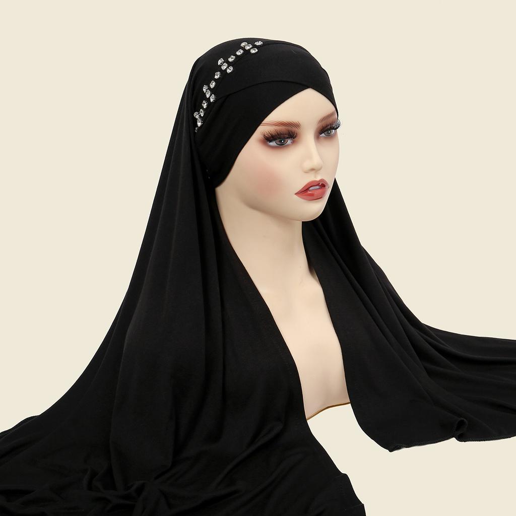 Muslim Women Instant Hijab With Diamonds Turban Pull On Ready Wear Scarf Islam Shawl Amira Scarves Stole Headscarf Wrap Headband