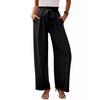Solid Color Elastic Waistband Tied Pants Solid Elastic Waist Tether Pants Women