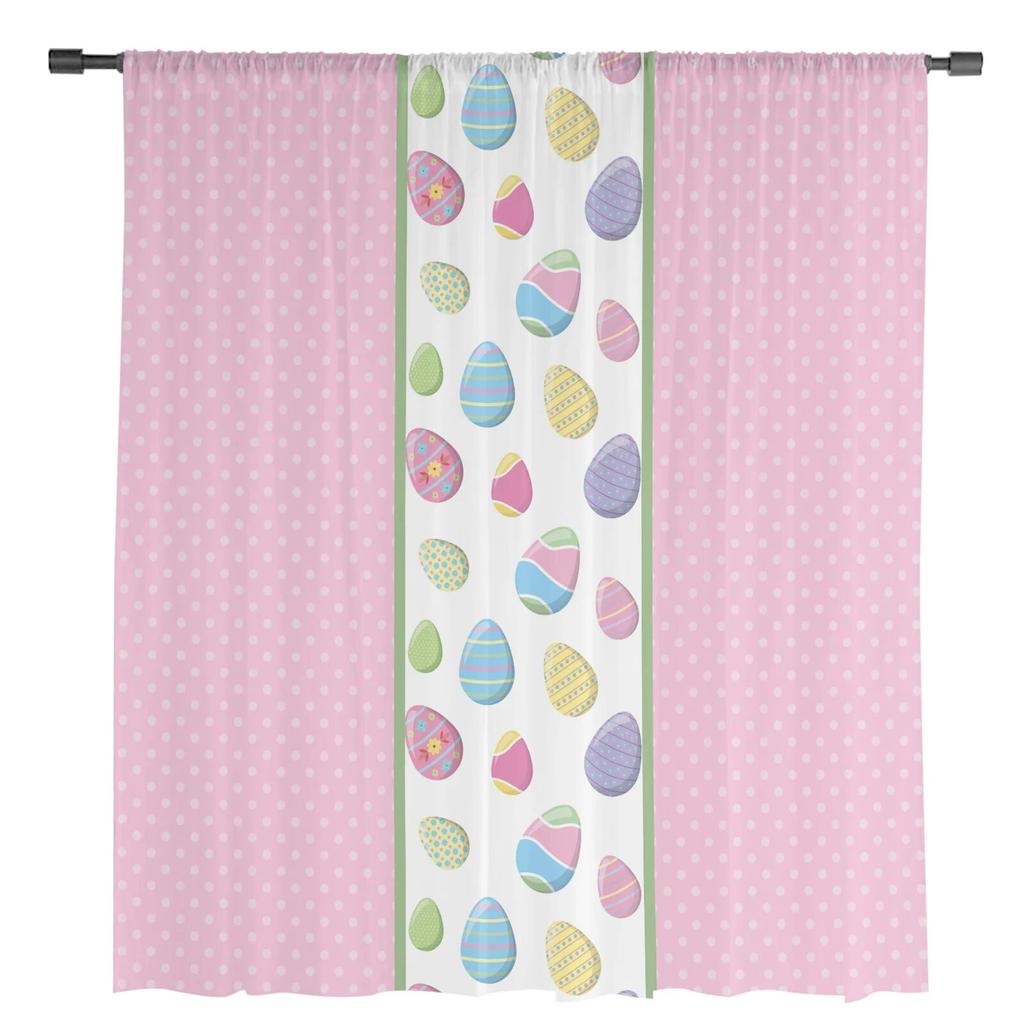 Easter Egg Polka Dot Pink Tulle Curtains for Living Room Bedroom Voile Sheer Curtain Window Home Decor Drapes