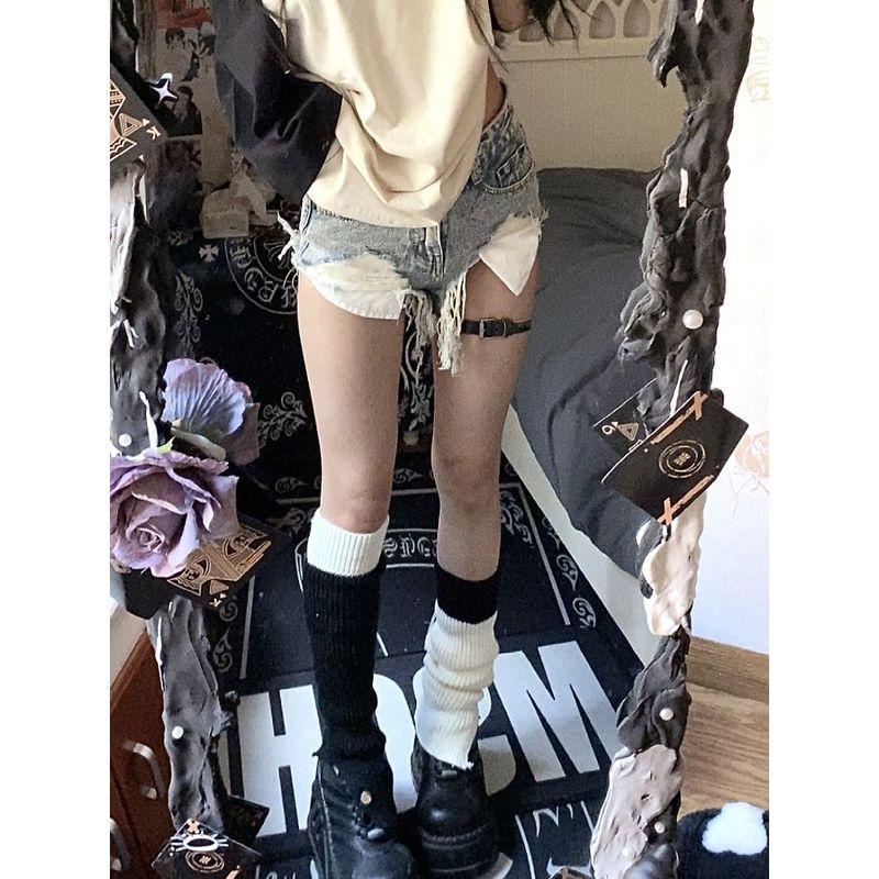 

Plus Size Fashion Sexy High Waist Look Taller Slim Fit Tassel Raw Hem Ripped Small Denim Super Short Shorts Hot Pants for Women Summer Retro Blue S