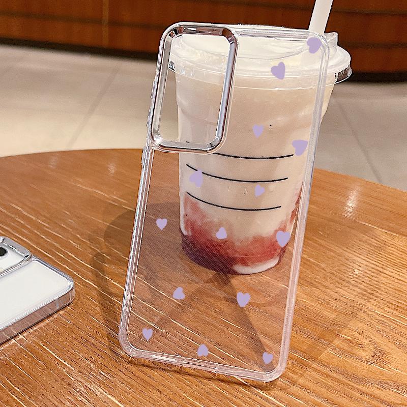 Cute Little Love Hearts Print Transparent Phone Case For Samsung S24 FE S23 Ultra A55 A54 A35 A34 A14 Lens Protection Clear Soft TPU Shockproof Cover