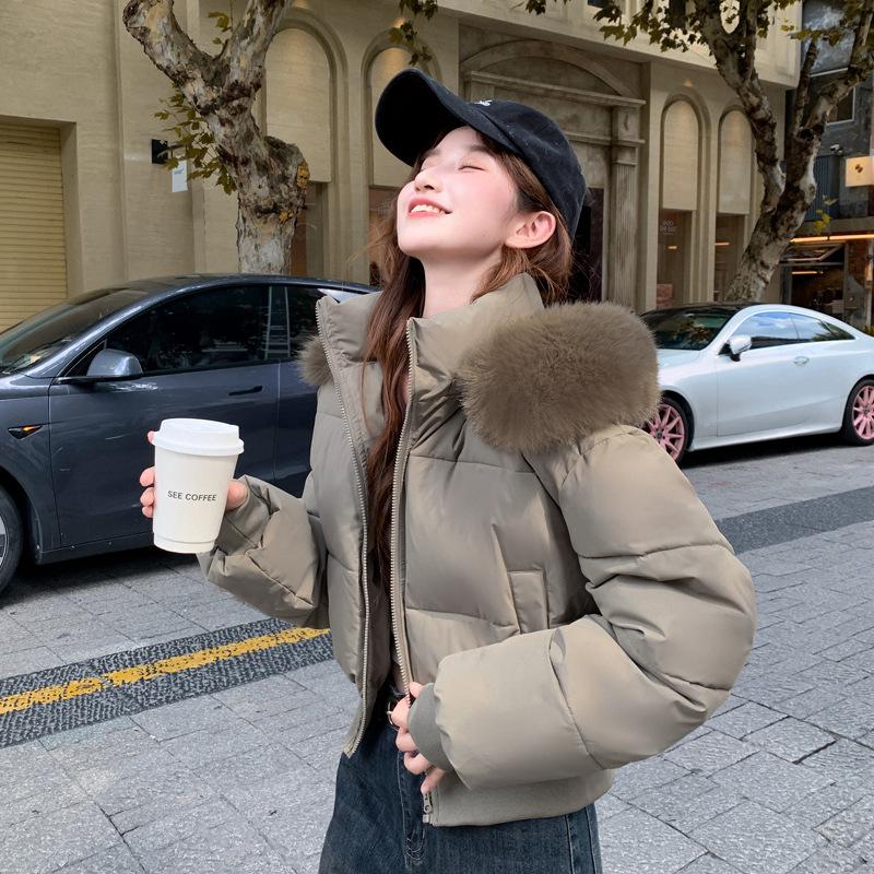 Design sense hooded fur collar cotton clothes women's winter new thickened warm short bread clothes jacket