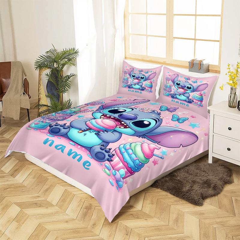 Duvet Cover Custom Name Stitch Ice Cream Candy Pink Style Single Double Bed Room Decoration Children Gift