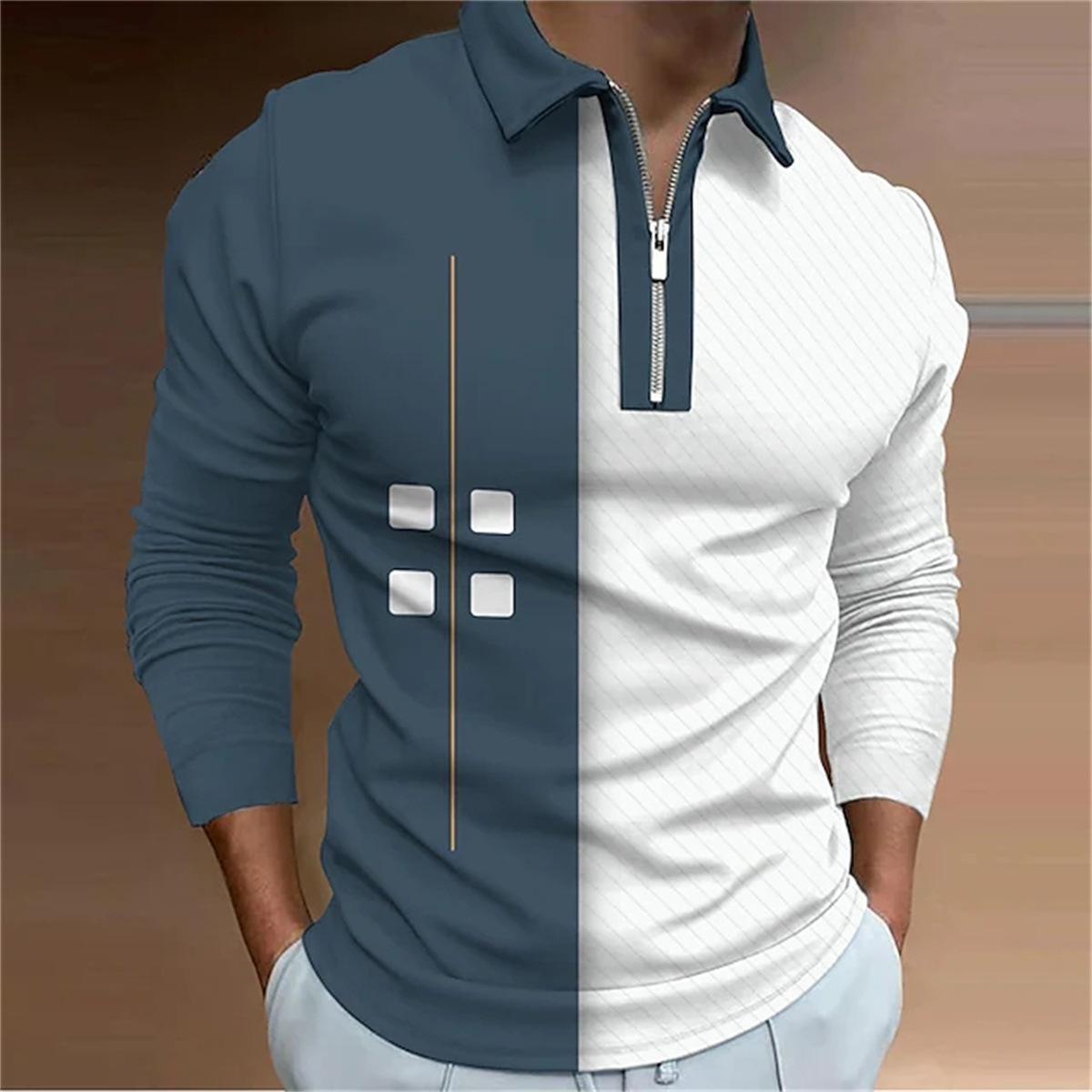 Men s Lapel Polo Shirt Sweatshirt Fashion Casual Long-sleeved T-shirt S